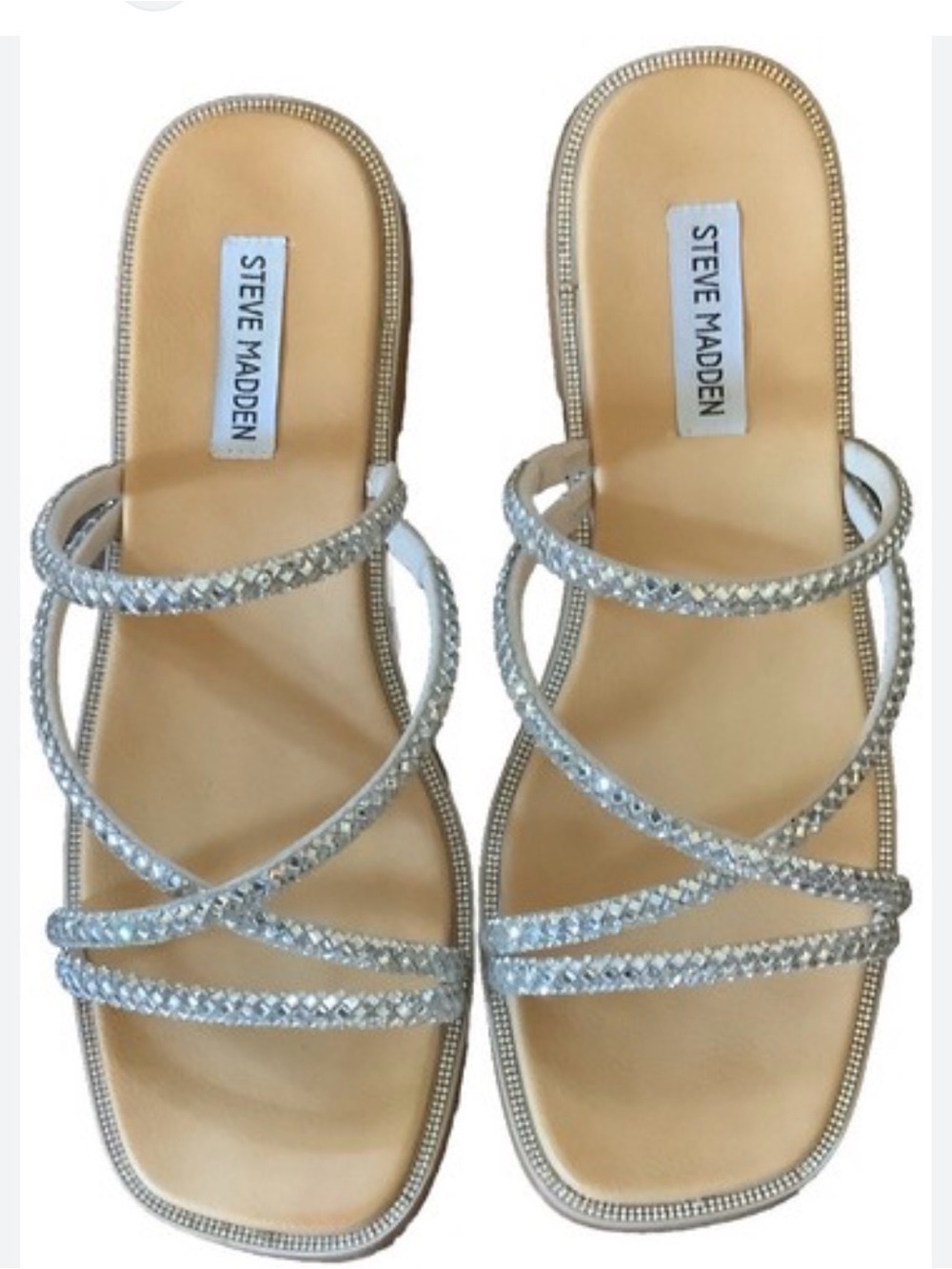 Steve Madden Silver Crystal Strappy Slide Sandals